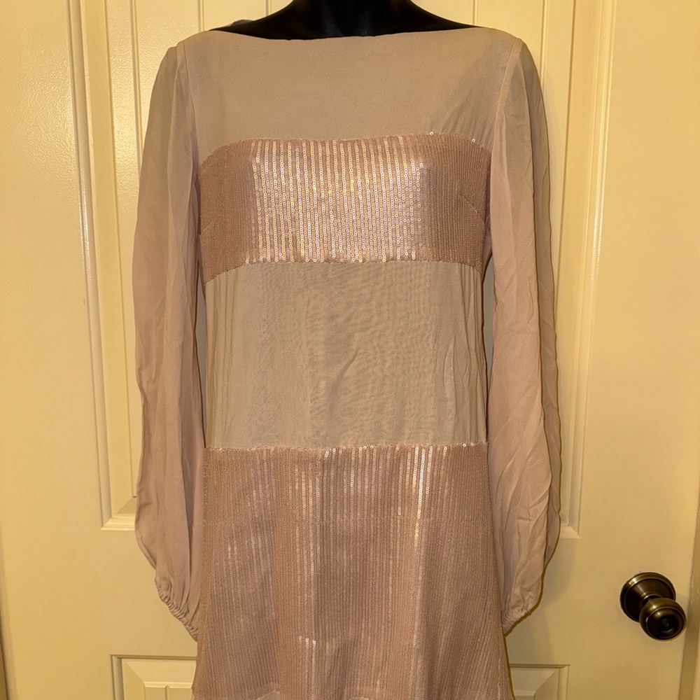 NWT Marciano SEQUIN long sleeve tunic top  Pink Mini Dress size S